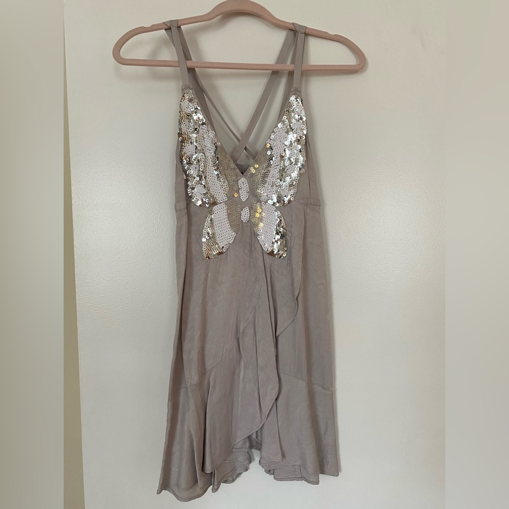 FREE PEOPLE Sequin Butterfly Silver Tunic SIZE 2